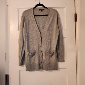 Banana Republic Cardigan, Heathered Gray Knit, Long, Wool Blend, Sz L Warm EUC